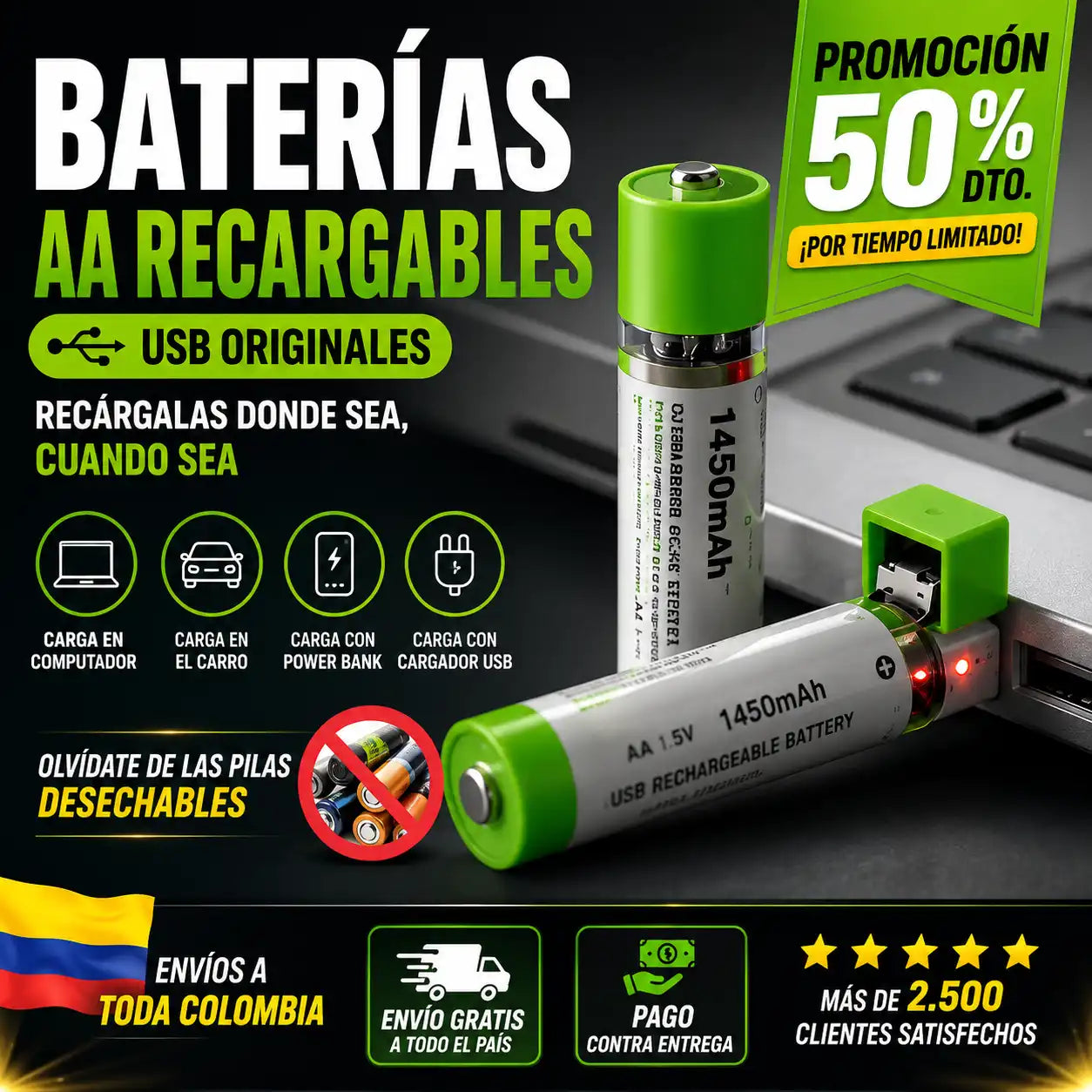 Baterías Recargables USB X2 Originales